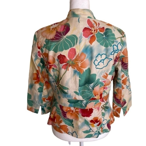 Coldwater Creek Colorful Floral Embroidered Linen Blend Boho Blazer Jacket Sz 8P - Picture 4 of 16